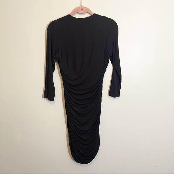 H&M Women's Black Long Sleeve Form Fitting Ruched Dress Size Medium - Picture 6 of 13